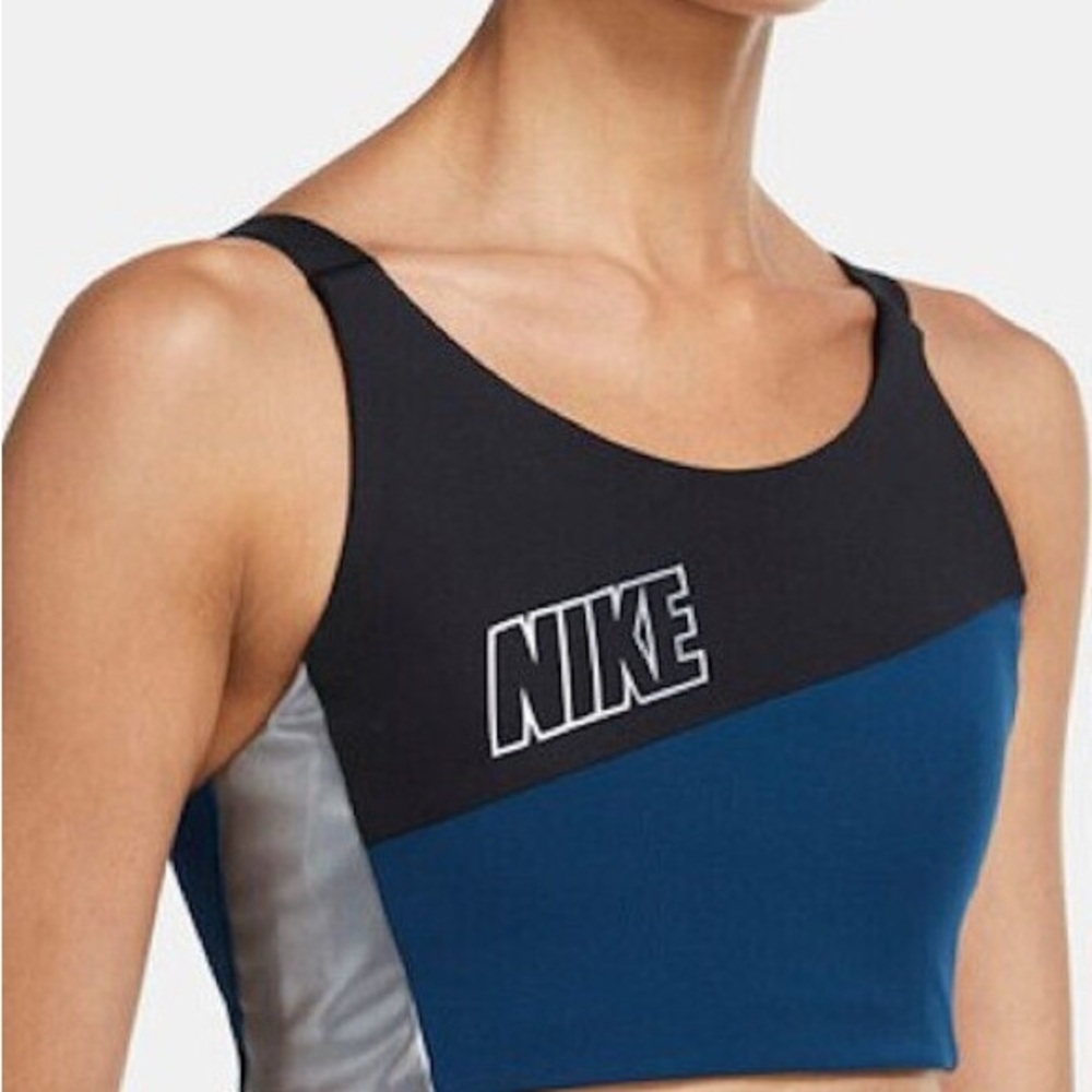 Nike Black and Blue Sports Bra with Scoop Neckline